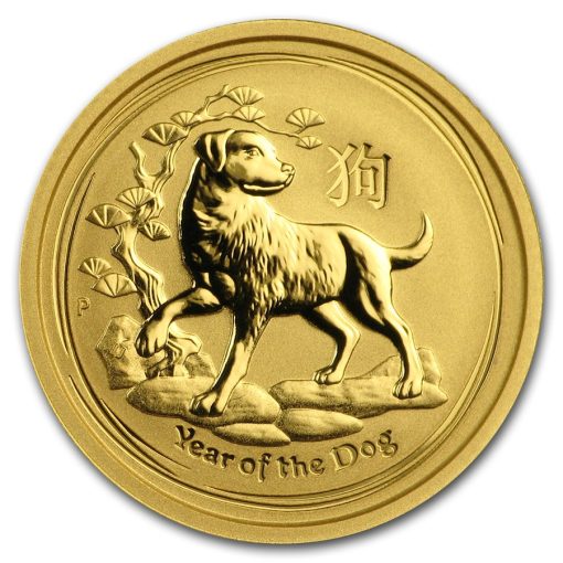 2018 (New) Australia Year of the Dog Lunar Perth Mint 24K 1/10 oz Gold Coin in Capsule