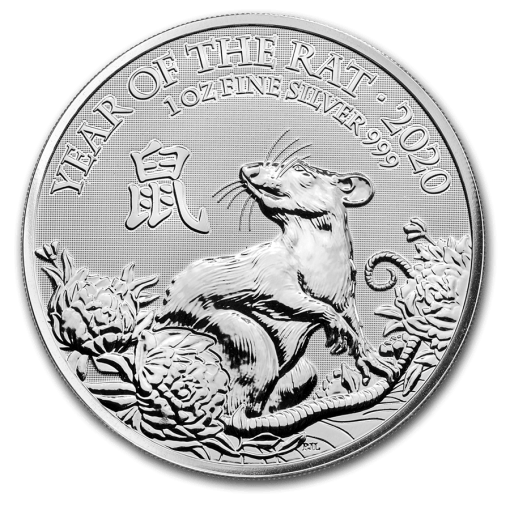 2020 (New) Great Britain Year of the Rat Lunar 1 oz Silver Coin in Capsule