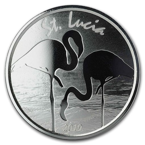 2019 (New) Caribbean St. Lucia Pink Flamingo 1 oz .999 Silver Coin in Capsule