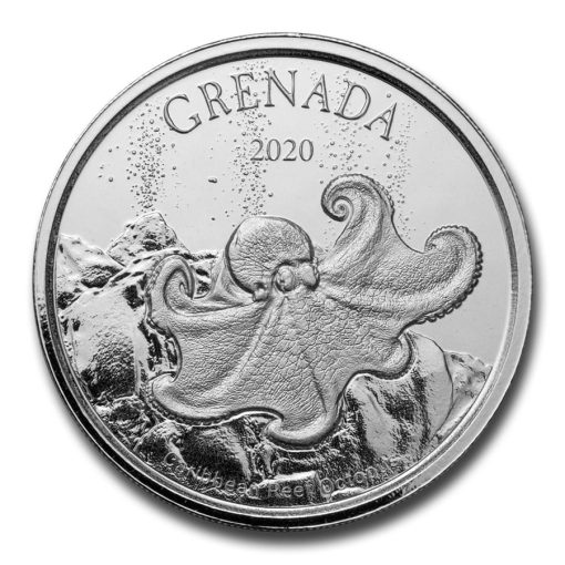 2020 (New) Grenada Octopus 1 oz 31.1 gram .999 Silver Coin in Capsule