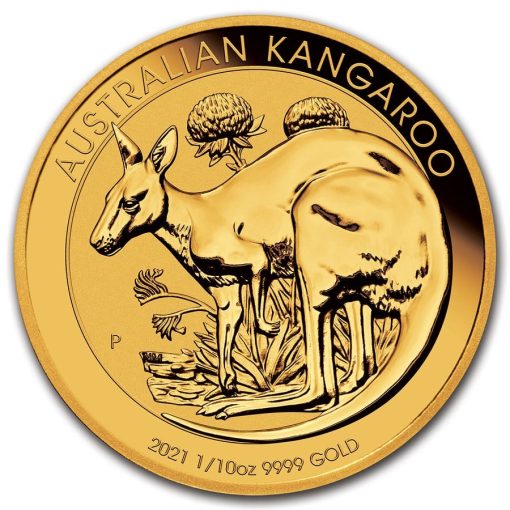 2021 (New) Australia Kangaroo 24K 1/10 oz Gold Coin in Capsule