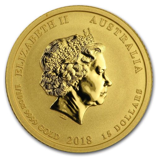 2018 (New) Australia Year of the Dog Lunar Perth Mint 24K 1/10 oz Gold Coin in Capsule - Image 2