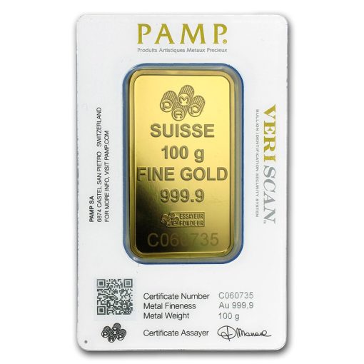 【Backorder】(New) 100 Gram Pamp Swiss 24K Gold Bar .9999 in Assay Card - Image 2