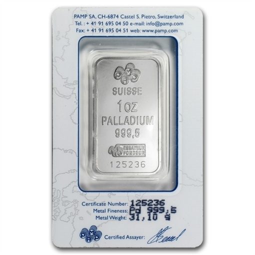 (New) Pamp Swiss 1 oz .9999 31.1g  in Assay Palladium Bar - Image 3