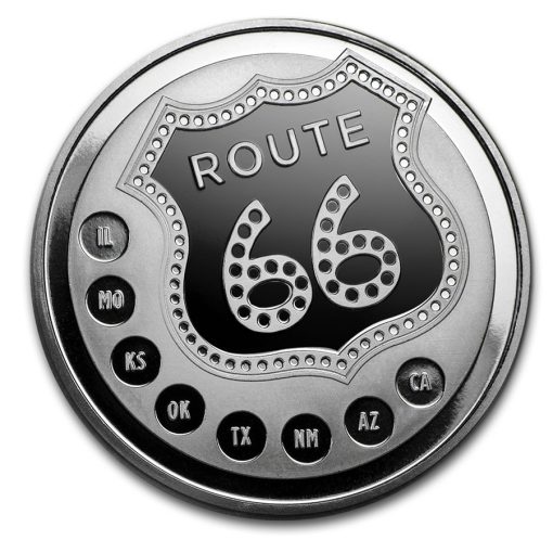 (新品) アメリカ「ROUTE 66 ルート ハイウェイ」純銀 1オンス メダル - 画像 (2)