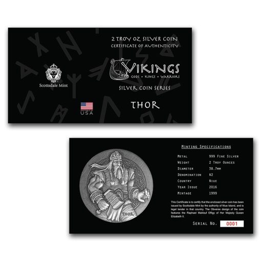 2016 (New) Viking Series [ Thor ] 2 oz Silver 62.2g Coin - Image 3