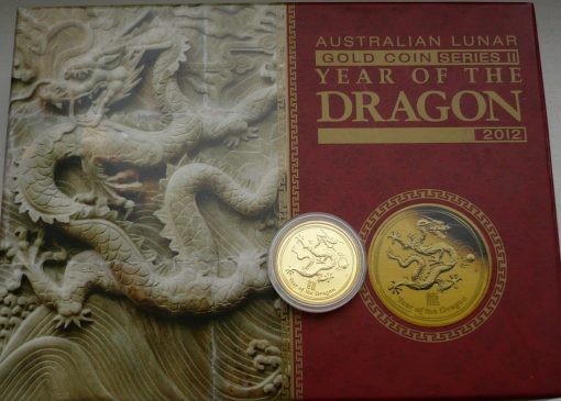 2012 (New) Australia Year of the Dragon Lunar 24K 1/10 oz Gold Coin Proof