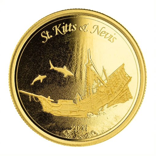 【3 Day Ship】2021 (New) St. Kitts & Nevis Sunken Ship Gold 1 oz Coin