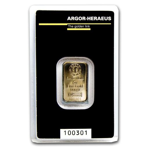 (New) Swiss 5 gram Argor Heraeus .9999 Gold Kine Bar