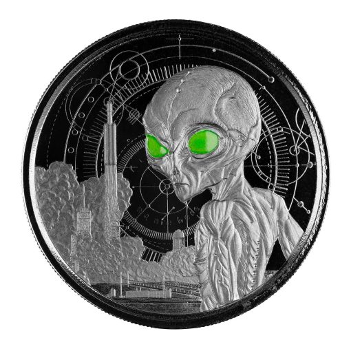 2021 (New) Ghana Alien Pure Silver 1 oz Black Rhodium Plated Silver Proof Coin