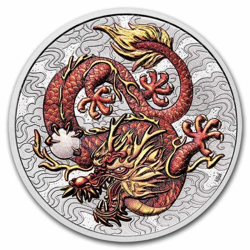 2021 (New) Australia 1 oz Dragon 99.99% Pure Silver Coin Color in Capsule