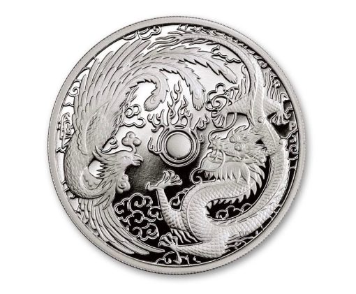 2018年 (新品) オーストラリア「ドラゴンとフェニックス・龍と鳳凰」純銀 1オンス プルーフ 銀貨 (NGC PF70 UC FDP) - 画像 (2)