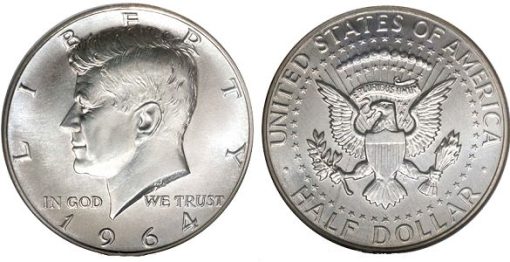 1964年 ケネディ JFK アメリカ 硬貨 50￠ 50セント $.50 ハーフダラー 銀貨 90%銀・2枚