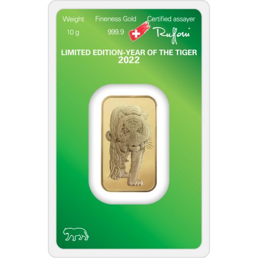 2022 (New) Argor Heraeus Lunar Year of the Tiger Gold 10 gram Bar In Assay