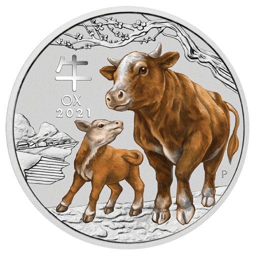 2021 (New) Australian Year of the Ox Lunar 1 oz Silver Coloured Coin