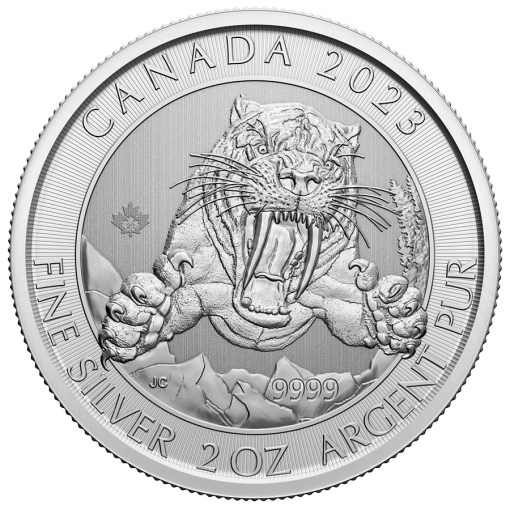 2023 (New) Canada Ice Age Serie's Smilodon Sabre tooth Cat 2 oz Silver Coin