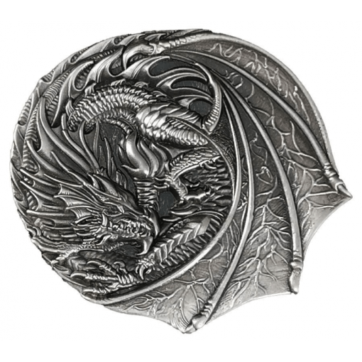 2022 (New) Fiji Dragons of the World Welsh Red Dragon Silver Antiqued 1 oz Coin