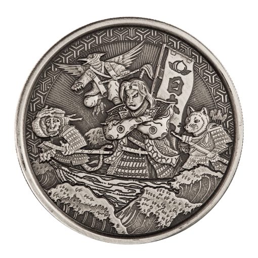 2021 (New) Samoa「MOMOTARO・Onigashima」UKIYOE Silver 1 oz Antique Coin