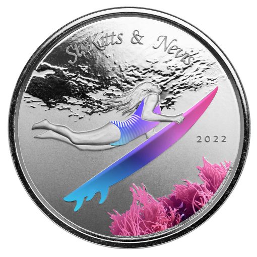 2022 St. Kitts & Nevis Underwater Surfer Silver 1 oz Color Proof coin - Image 2