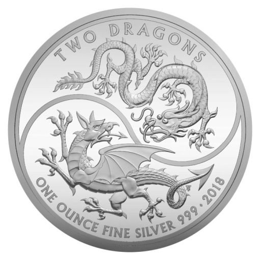 2018年 (新品) イギリス「ドラゴン 龍・ウェールズ 中国」純銀 1オンス プルーフ 銀貨