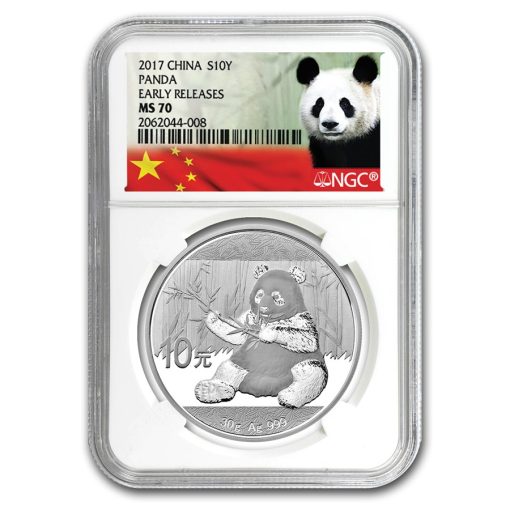 2017年 (新品) 中国「パンダ」純銀 30グラム 銀貨 NGC MS70