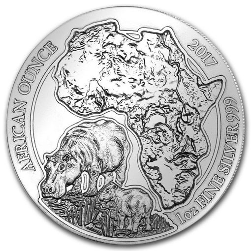 2017 (New) Rwanda African Hippo BU Silver 1 oz Coin