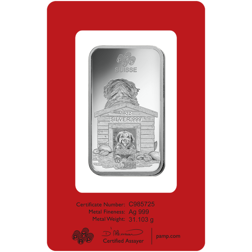 2018 (New) Pamp Swiss Year of the Dog Lunar Silver 1 oz Bar - Image 2