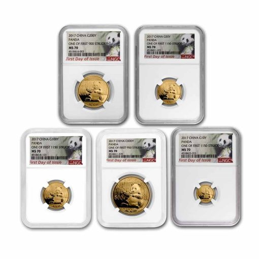 【3 Day Ship】2017 (New) Chinese Panda Gold MS70 Coins【5 Coin Set】