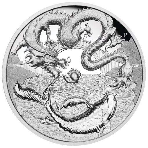 2023 (New) Australia Chinese Myths and Legends Dragon and Koi Silver 2 oz High Relief Proof Coin - Image 2