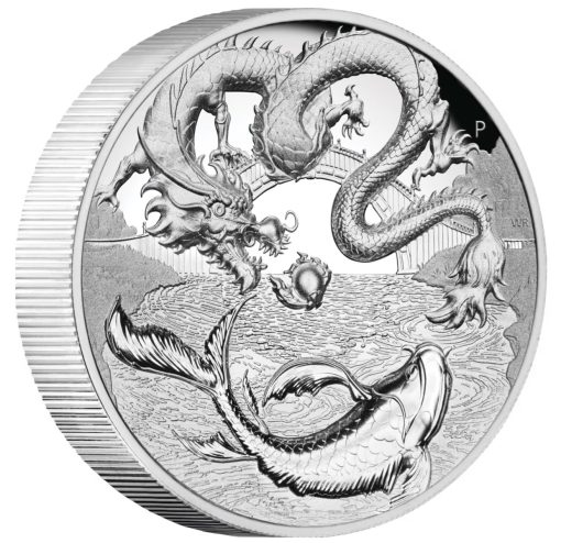 2023 (New) Australia Chinese Myths and Legends Dragon and Koi Silver 2 oz High Relief Proof Coin - Image 4