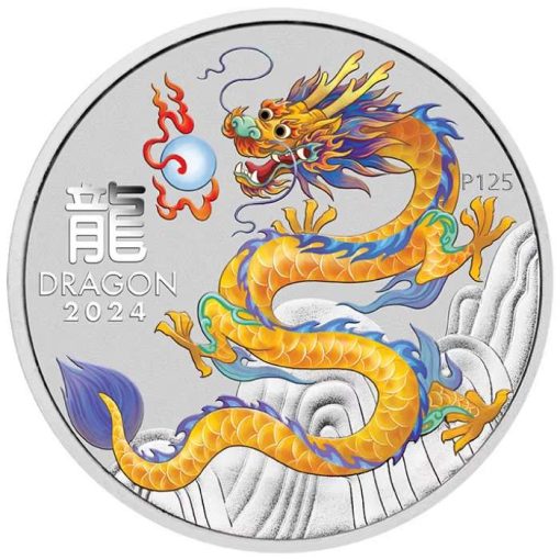 2024 (New) Australian Year of the Dragon Lunar Yellow Dragon Melbourne Money Expo ANDA Special Silver 1 oz Color Coin