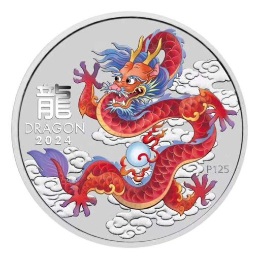 2024 (New) Australian Lunar Year of the Dragon Red Dragon Silver 1 oz Color Coin