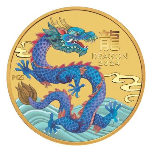 2024 (New) Australian Year of the Dragon Lunar Gold 1/10 oz Color Coin