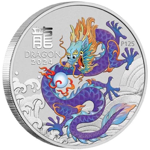 2024 (New) Australian Lunar Year of the Dragon Purple Dragon Silver 1 oz Color Coin - Image 3