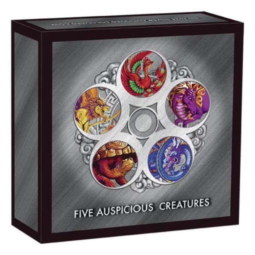 2024 (New) Tuvalu Five Ancient Auspicious Creatures Silver 5 oz Antique Color Coin - Image 5