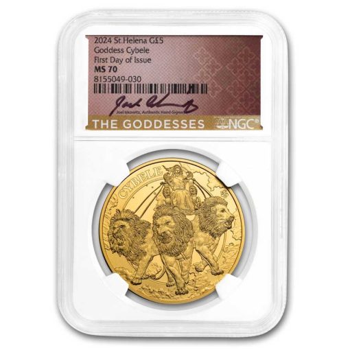 【3 Day Ship】2024 (New) St. Helena Goddess Cybele and the Lions Gold 1 oz NGC MS70 Coin