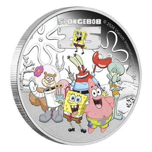 2024 (New) Tuvalu SpongeBob SquarePants SpongeBob and Friends Silver 1 oz Color Proof Coin - Image 4