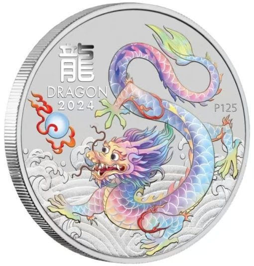 2024 (New) Australian Lunar Year of the Dragon White Dragon Silver 1/2 oz Color Coin - Image 3