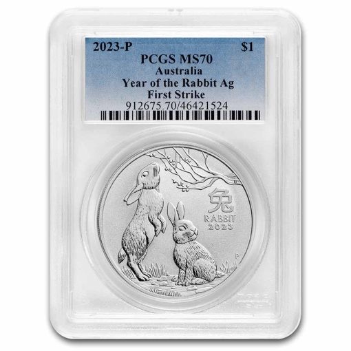 2023年 (新品) オーストラリア「干支 十二支・卯年 兎年」純銀 1オンス 銀貨 PCGS MS70 (ファーストストライク)