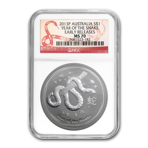 2013 (New) Australian Year of the Snake Lunar 1 oz Silver Coin NGC MS70 (Early Release)