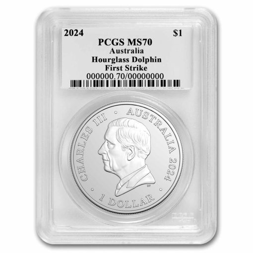 2024年 (新品) オーストラリア「ダンダラカマイルカ・ドルフィン」純銀 1オンス 銀貨 PCGS MS70 (ファーストストライク) - 画像 (2)