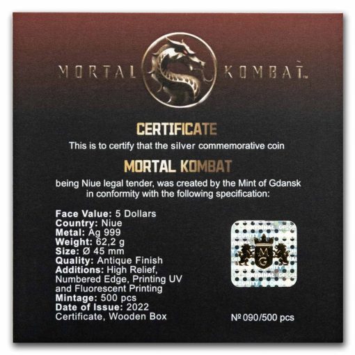 2023 (New) Niue Mortal Kombat Silver 2 oz High Relief Antiqued Proof Coin - Image 5